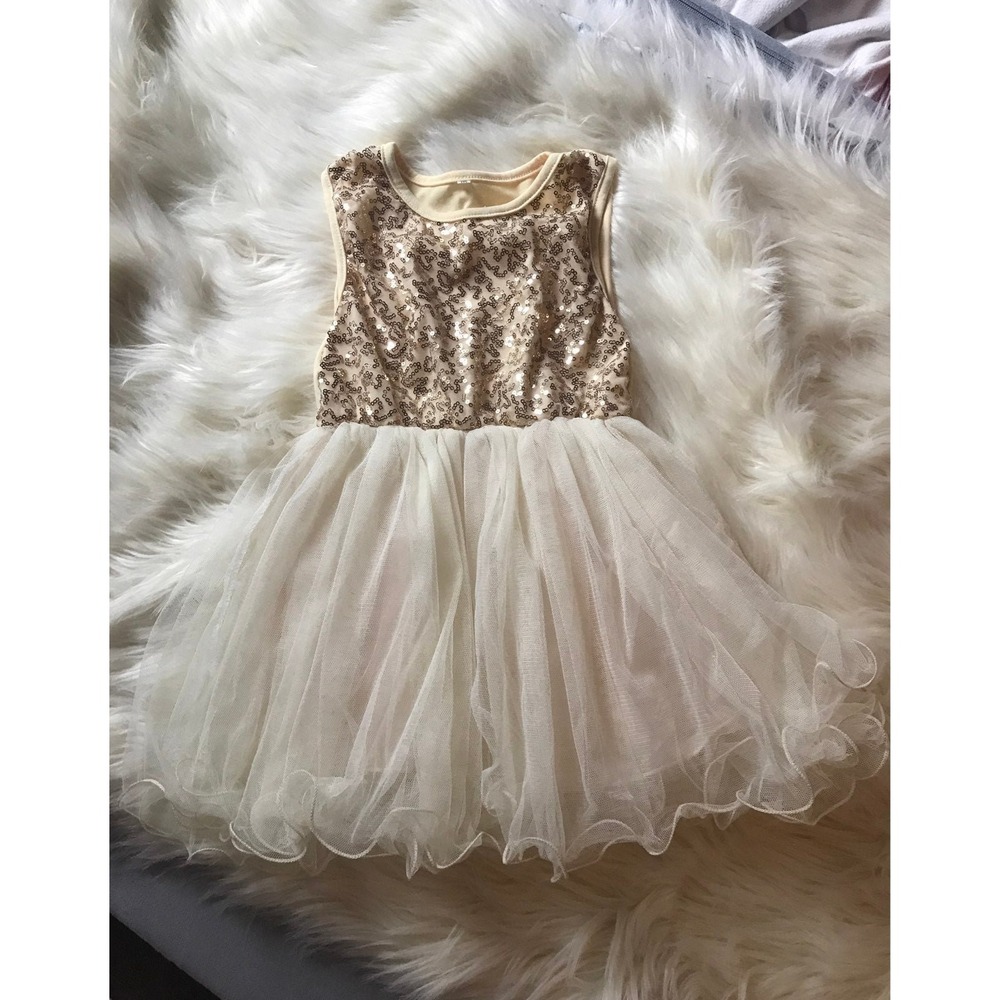 Boutique ivory gold sequin Dress 3-4T